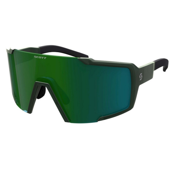 Occhiali da sole SCOTT Shield Compact Kaki Green Lenti cromate verdi 